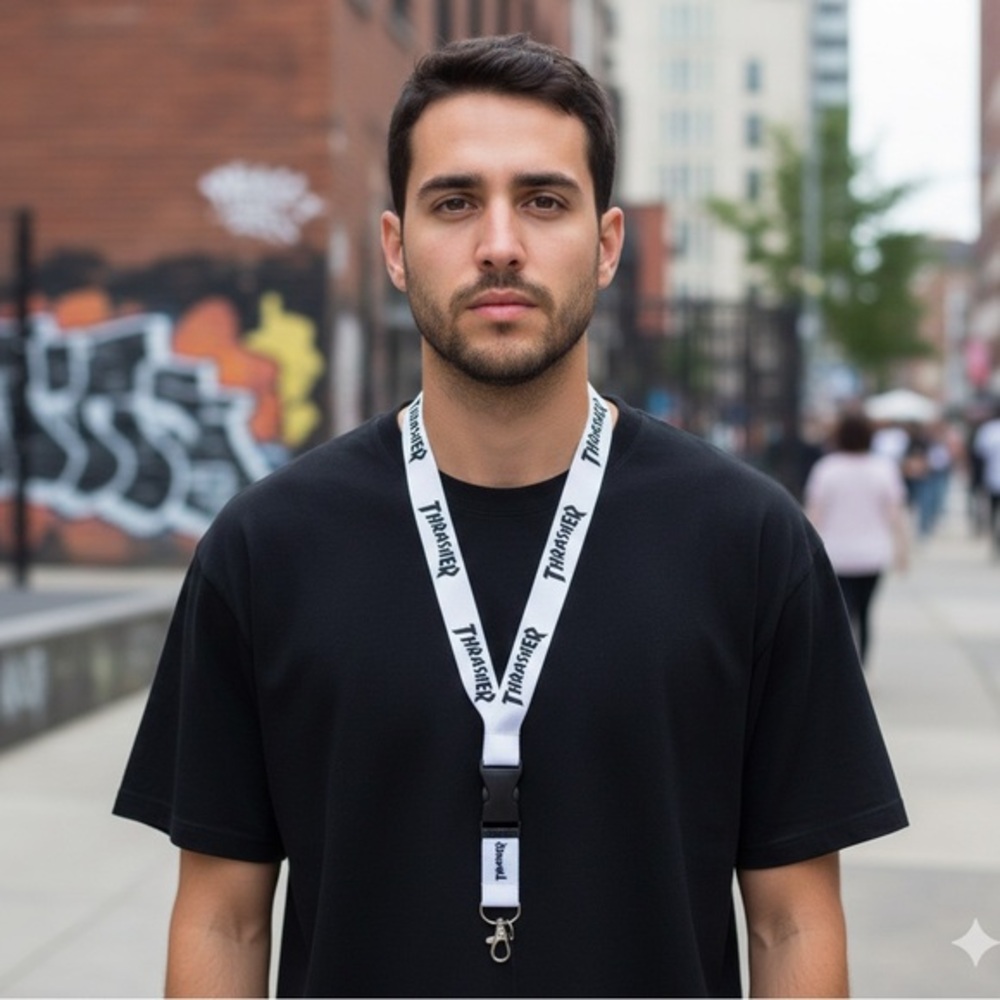 Thrasher Lanyard Keychain White/Black